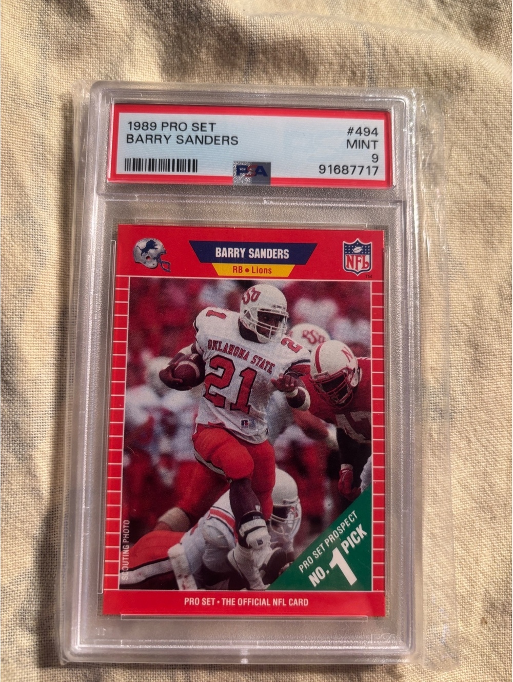 1989 Pro Set Barry Sanders Rookie Card #494 PSA Mint 9